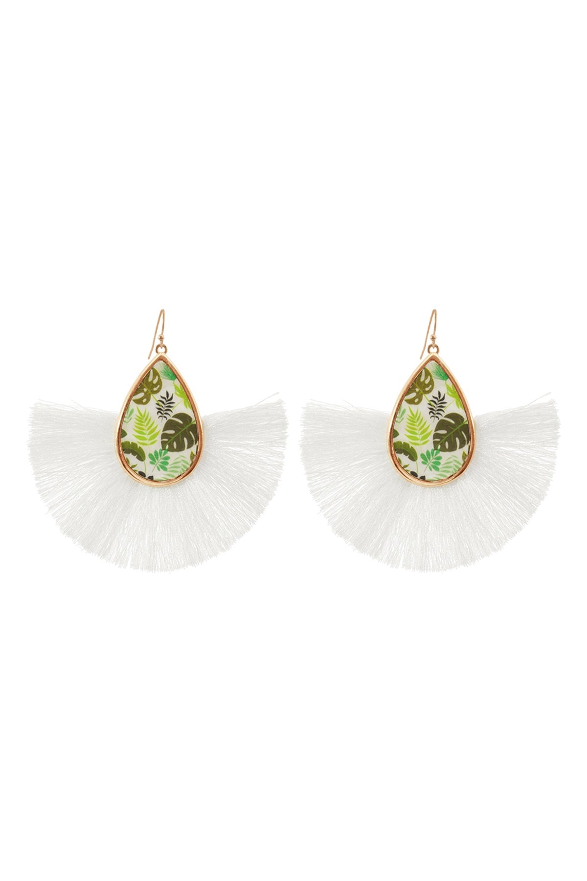 MOP TROPICAL LEAF FISH HOOK FANTASSEL EARRING