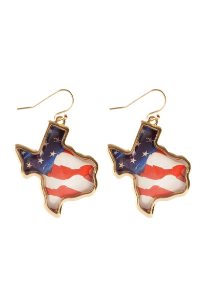 TEXAS MAP EPOXY METAL PATRIOT EARRING