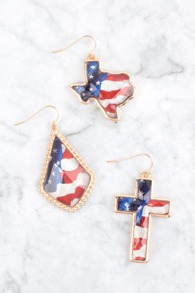 TEXAS MAP EPOXY METAL PATRIOT EARRING