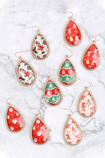 CHRISTMAS SNOW MAN EPOXY TEARDROP FISH HOOK EARRINGS (NOW $1.25 ONLY!)
