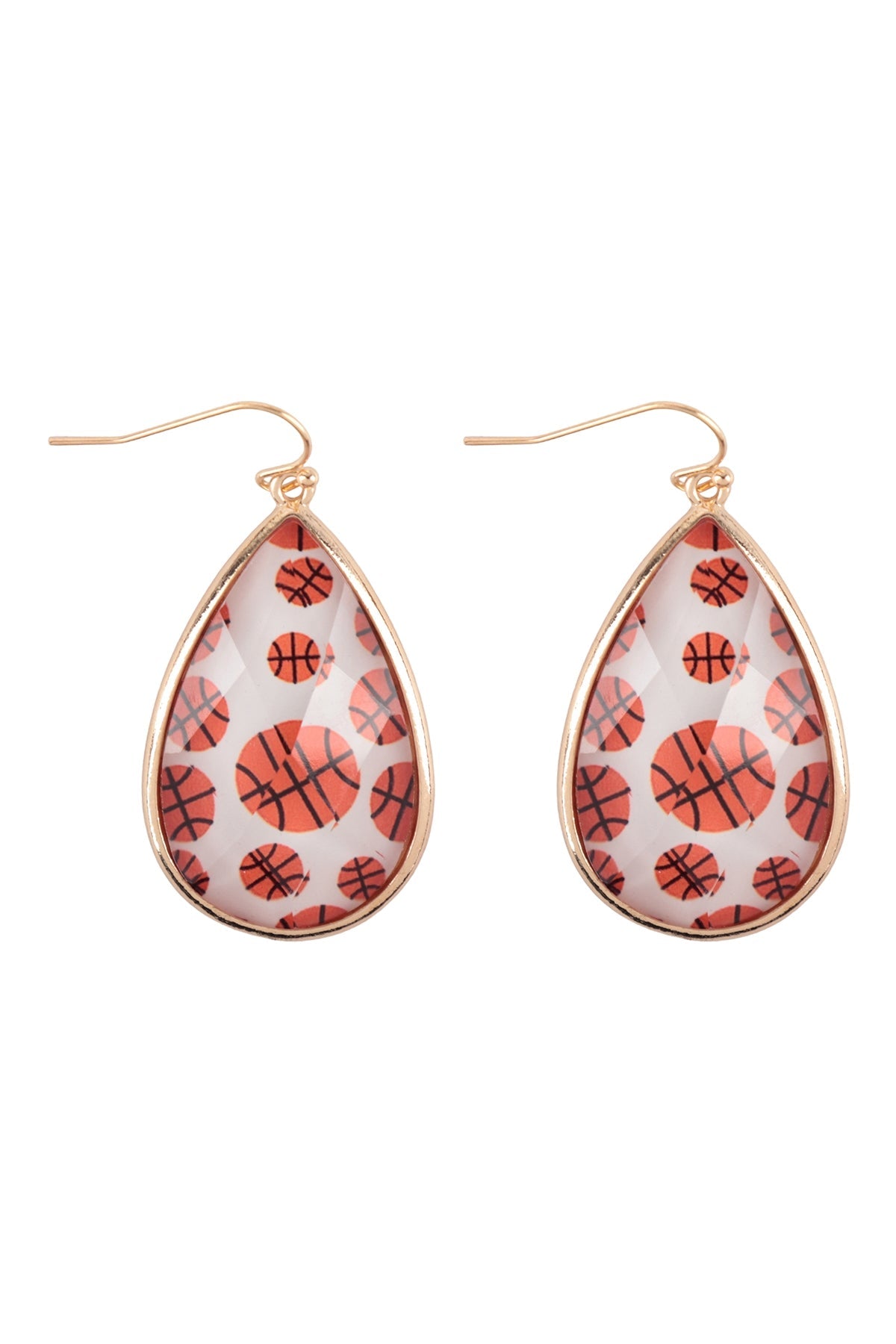 SPORTS BASKETBALL TEARDROP EPOXY FISH HOOK EARRINGS