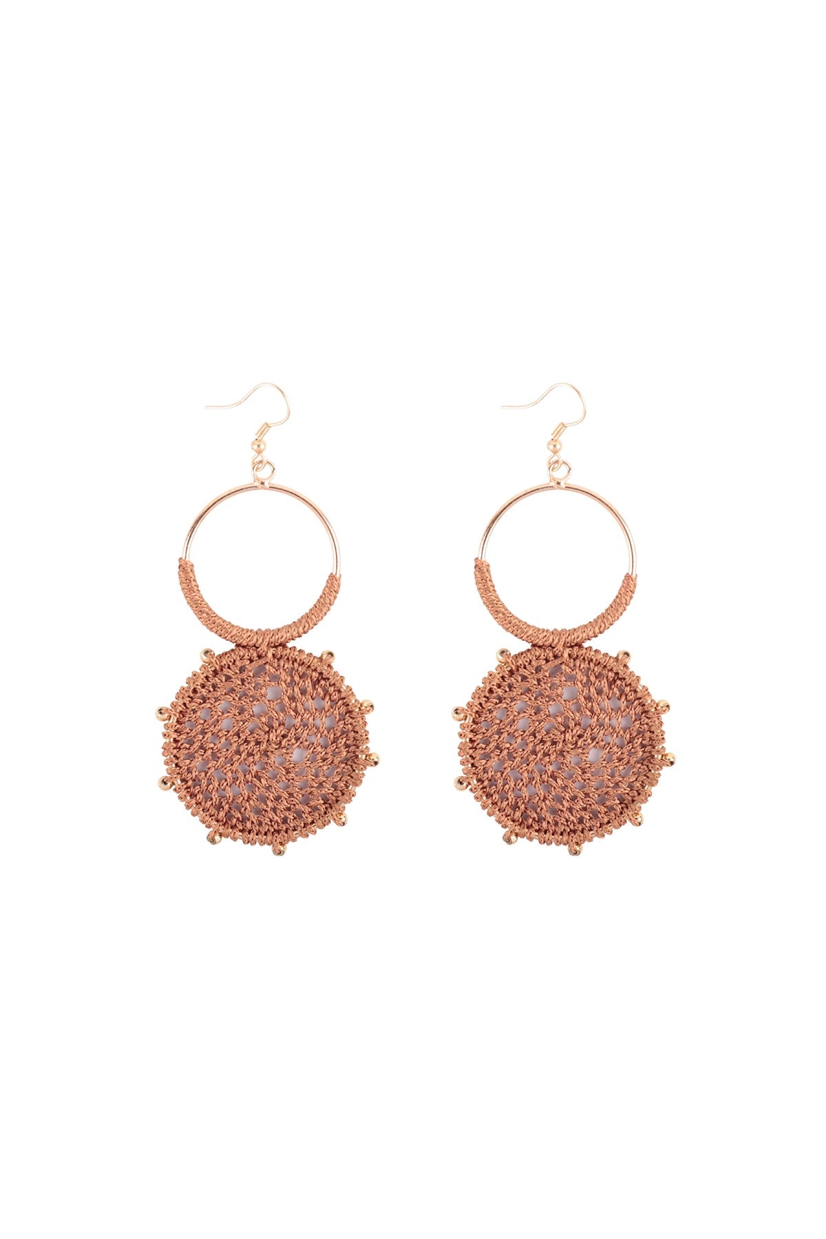 RATTAN KNITTED ROUND LINK DANGLE EARRING