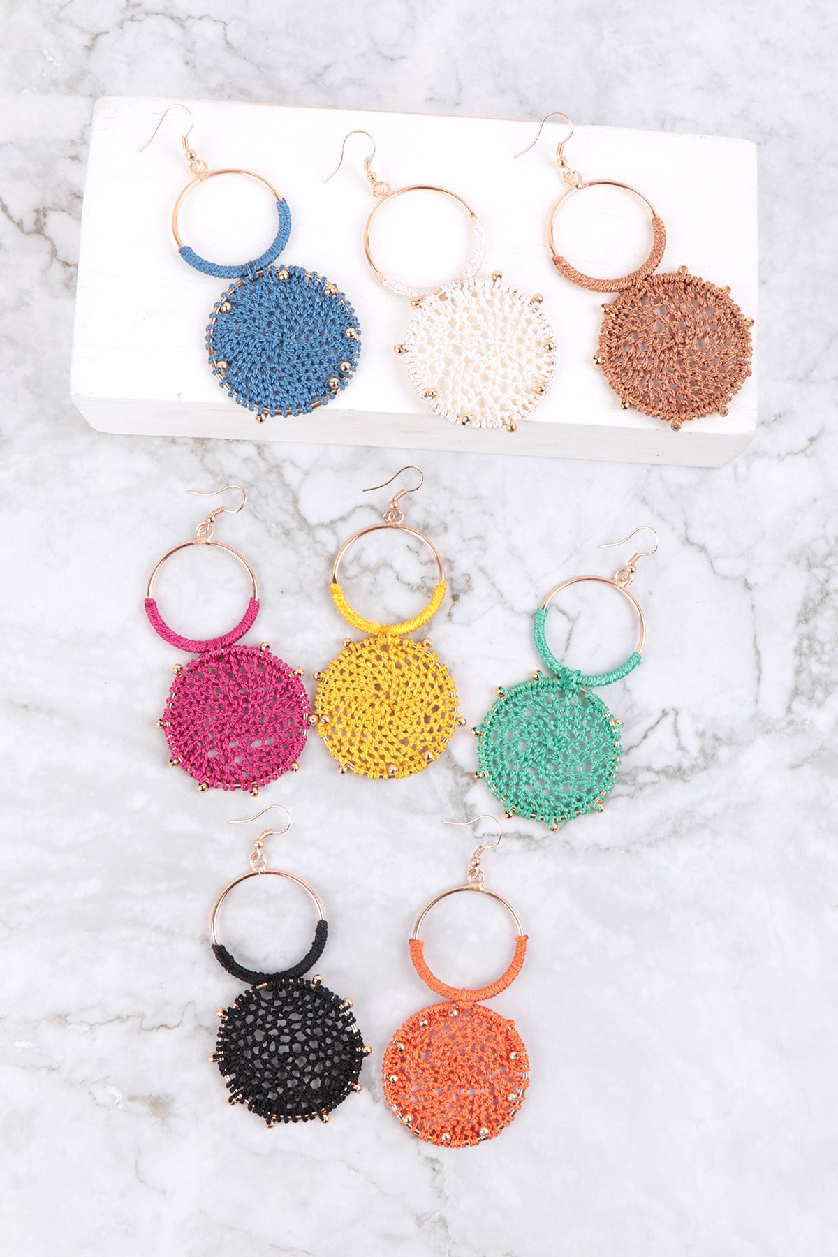 RATTAN KNITTED ROUND LINK DANGLE EARRING