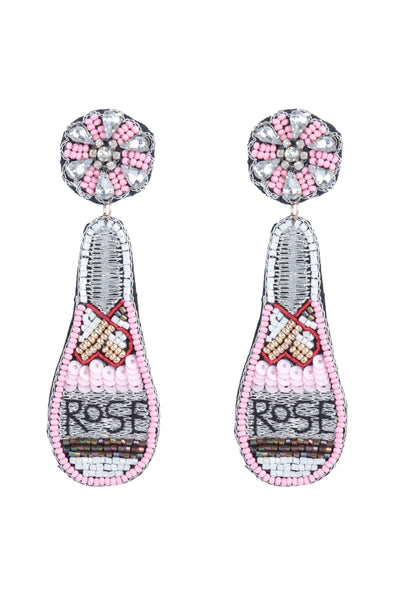 ROSE WINE BOTTLE SEED BEAD W/ RHINESTONE DROP EARRINGS