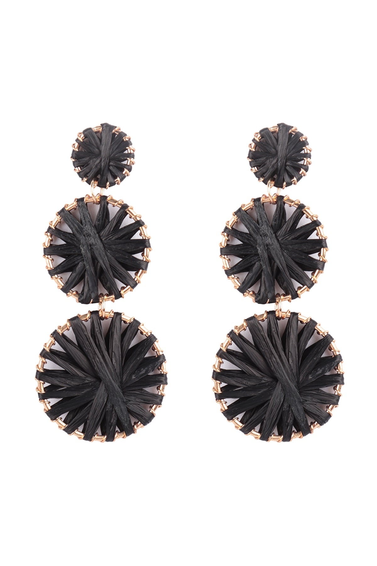 RAFFIA ROUND DROP LINK EARRINGS/3PCS (NOW $3.50 ONLY!)