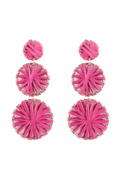 RAFFIA ROUND DROP LINK EARRINGS/3PCS (NOW $3.50 ONLY!)