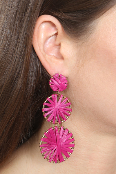 RAFFIA ROUND DROP LINK EARRINGS/3PCS (NOW $3.50 ONLY!)