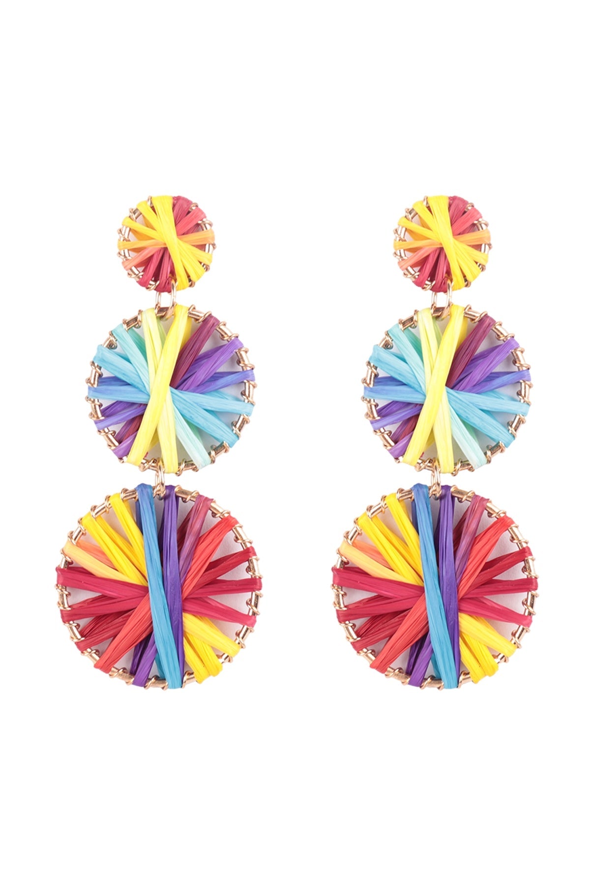 RAFFIA ROUND DROP LINK EARRINGS/3PCS (NOW $3.50 ONLY!)