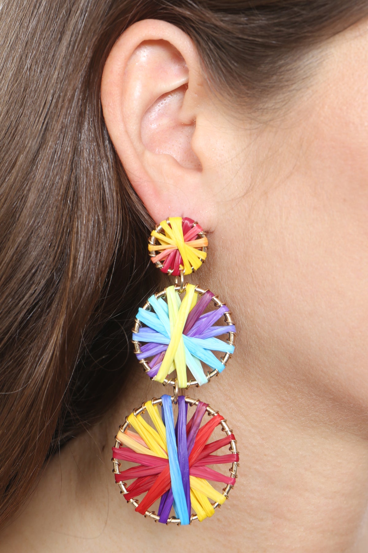 RAFFIA ROUND DROP LINK EARRINGS/3PCS (NOW $3.50 ONLY!)