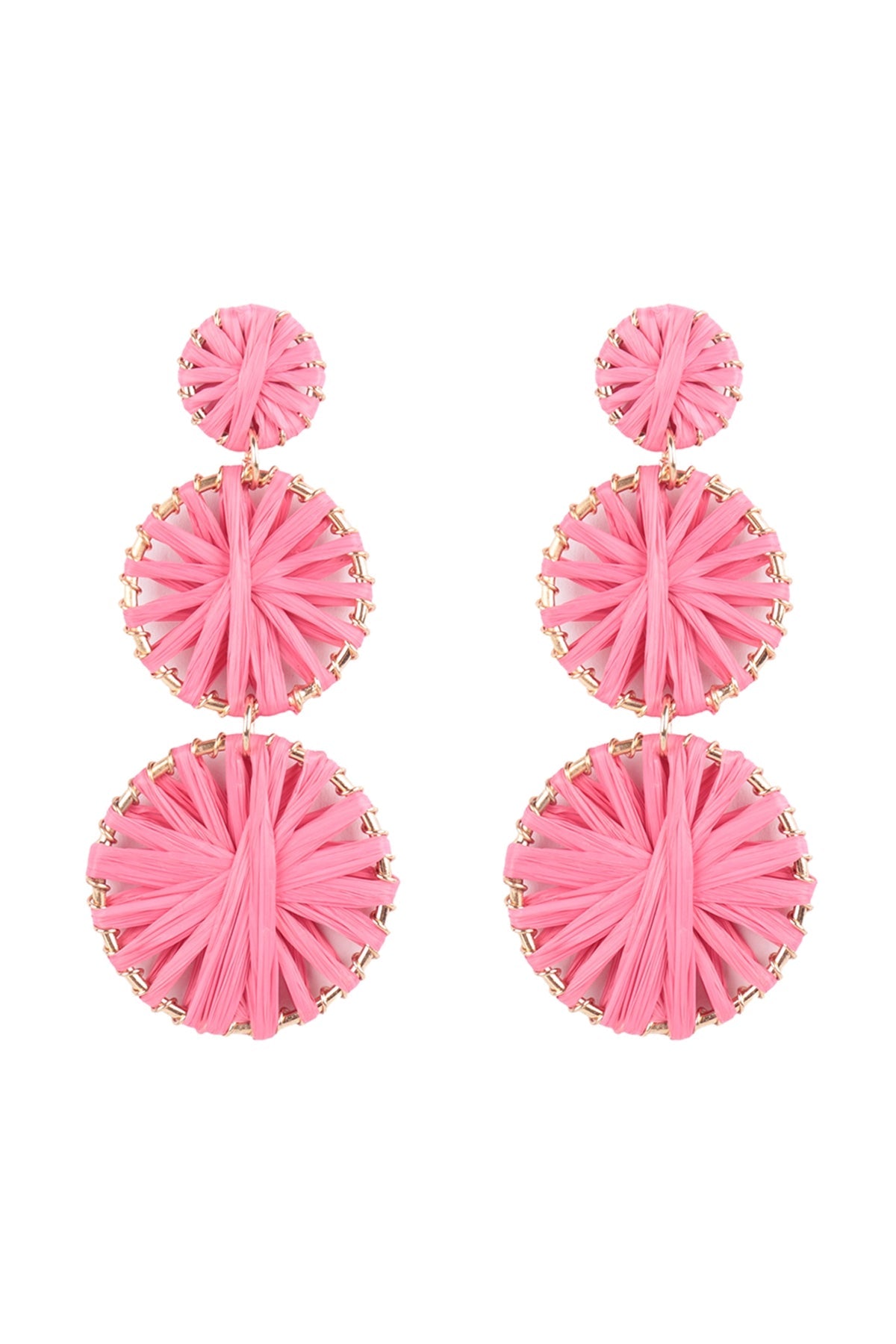 RAFFIA ROUND DROP LINK EARRINGS/3PCS (NOW $3.50 ONLY!)