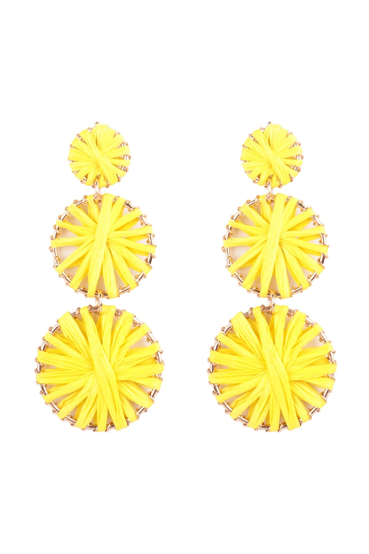 RAFFIA ROUND DROP LINK EARRINGS/3PCS (NOW $3.50 ONLY!)