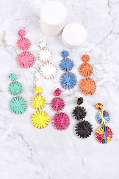 RAFFIA ROUND DROP LINK EARRINGS/3PCS (NOW $3.50 ONLY!)