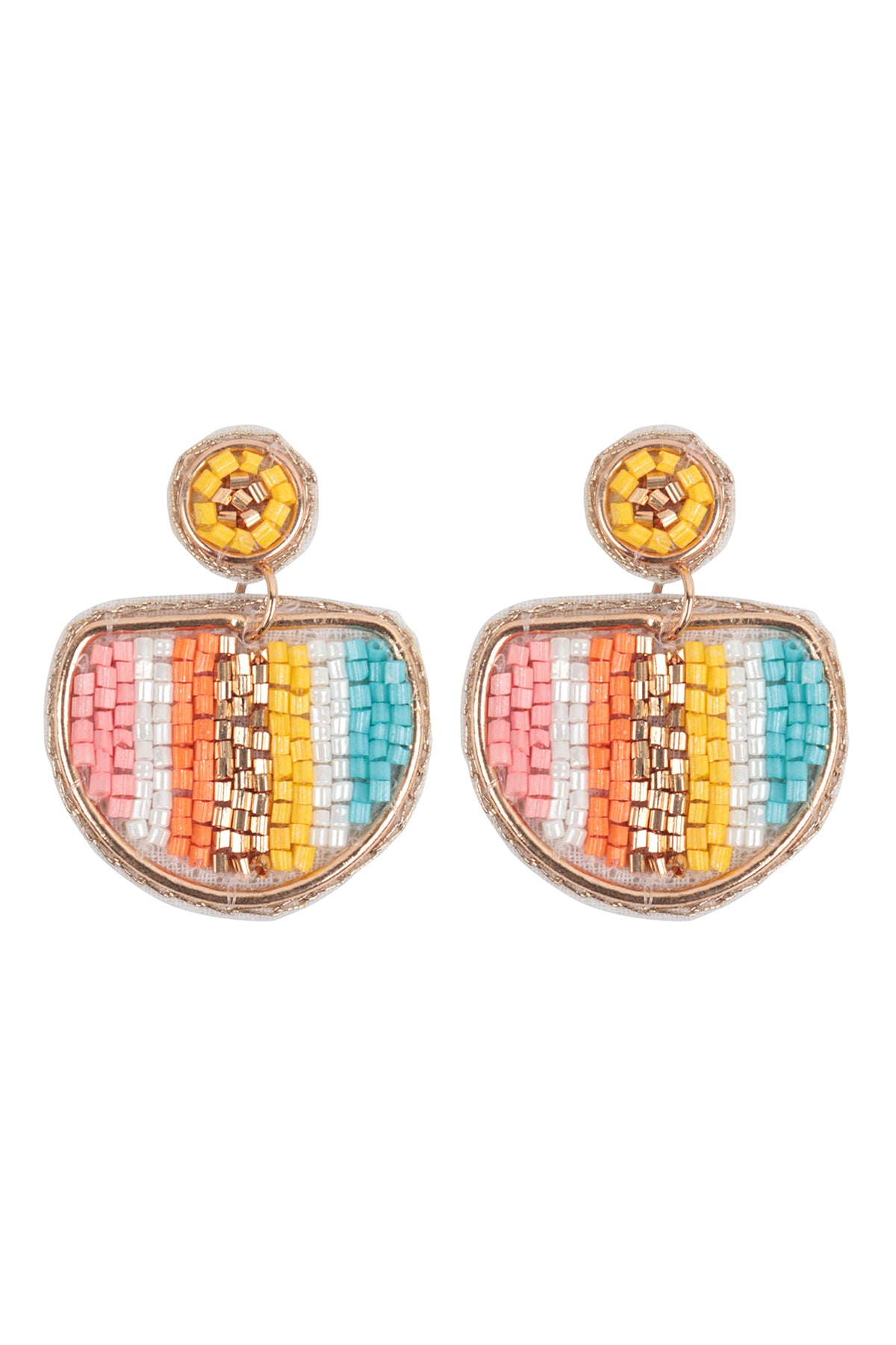 COLOR BLOCK HALF MOON SEED BEAD EARRINGS