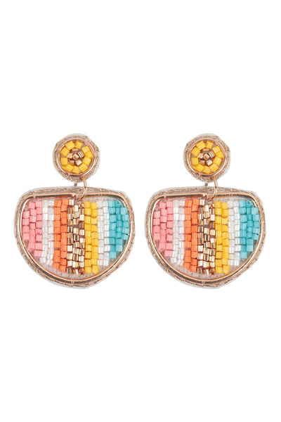 COLOR BLOCK HALF MOON SEED BEAD EARRINGS