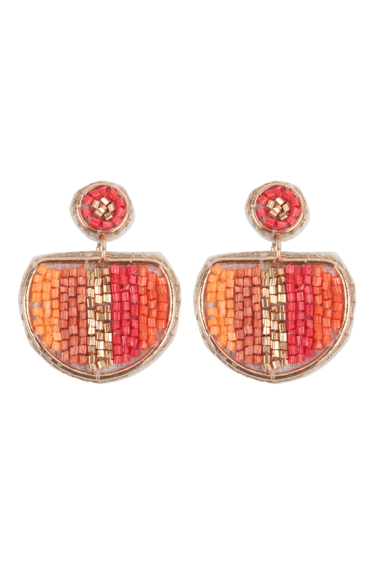 COLOR BLOCK HALF MOON SEED BEAD EARRINGS