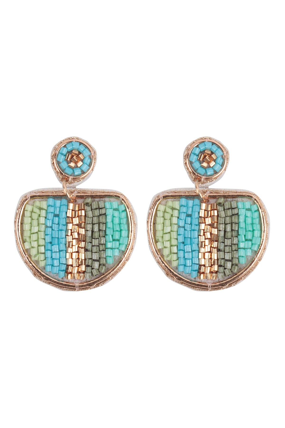 COLOR BLOCK HALF MOON SEED BEAD EARRINGS