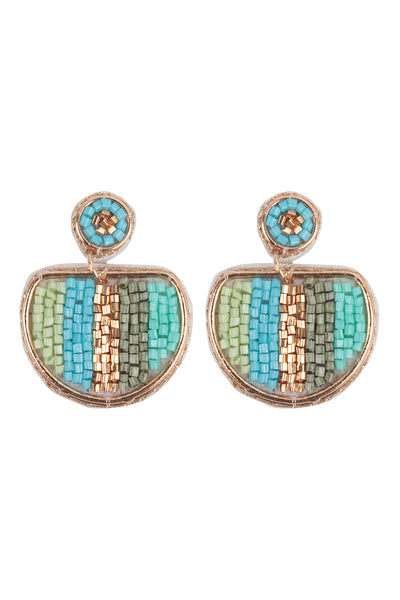 COLOR BLOCK HALF MOON SEED BEAD EARRINGS