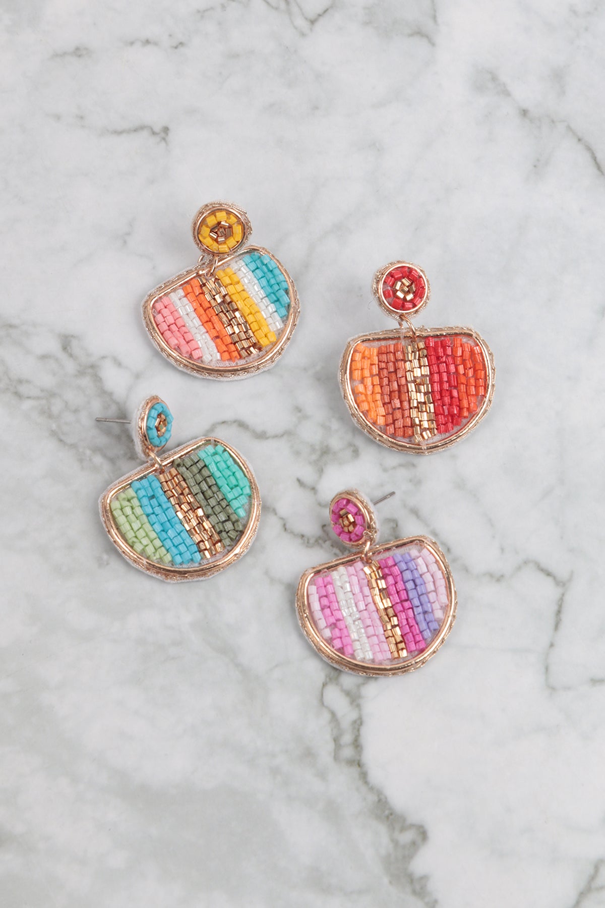 COLOR BLOCK HALF MOON SEED BEAD EARRINGS