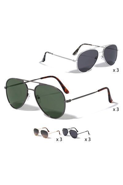 FF-AV-1715-THIN FLAT TEMPLE CLASSIC AVIATORS WHOLESALE SUNGLASSES-12PCS