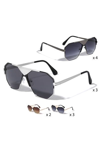 FF-AV-1716-FRONTAL GRILLE GEOMETRIC AVIATORS WHOLESALE SUNGLASSES-12PCS