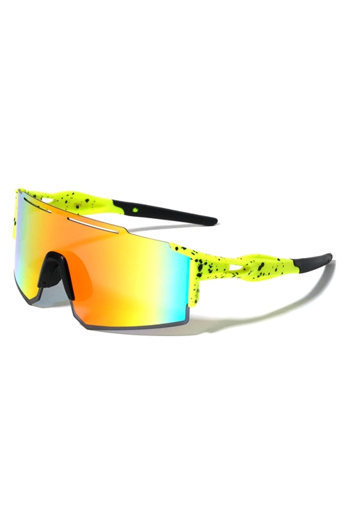 FF-BP0199-CM-RUBBER TIPS COLOR MIRROR ONE PIECE SHIELD INK SPLATTER SPORTS WHOLESALE SUNGLASSES-12PCS