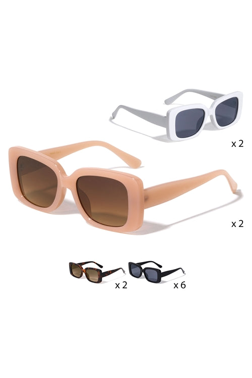 FF-P6647-WIDE RETRO THICK FRAME SQUARE WHOLESALE SUNGLASSES-12PCS