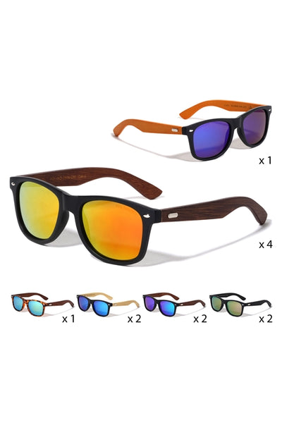 FF-POL-WD-2006-CM-EKO POLARIZED CLASSIC SUNGLASSES WITH WOOD FRAME AND COLOR MIRROR WHOLESALE-12PCS