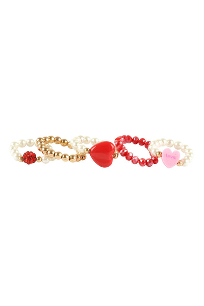 PEARL GLASS BEAD HEART LOVE MULTI STACKABLE RING SET