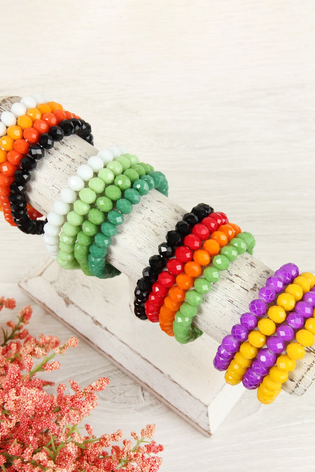 FOUR LINE RONDELLE BEADS STRETCH BRACELET/6PCS