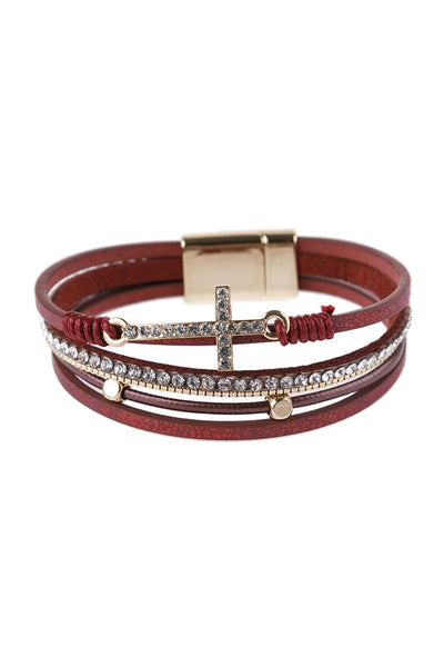 CROSS CHARM LEATHER BRACELET/6PCS