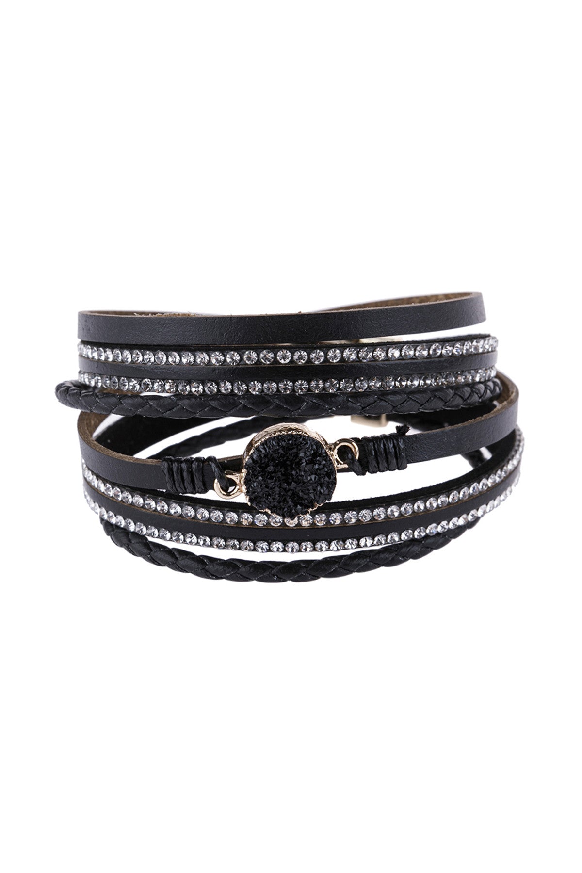 DRUZY RHINESTONE LEATHER WRAP MAGNETIC BRACELET/6PCS