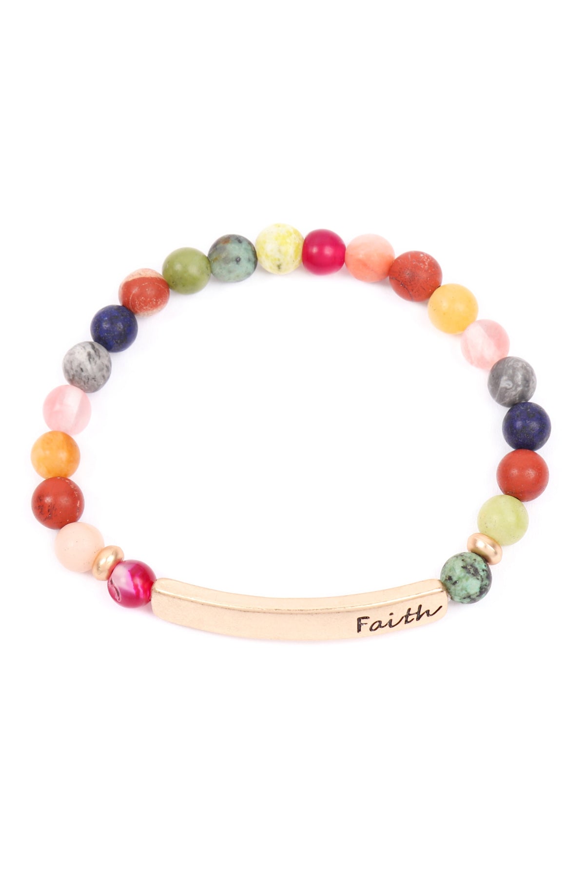 "FAITH" BAR CHARM BEADED BRACELET