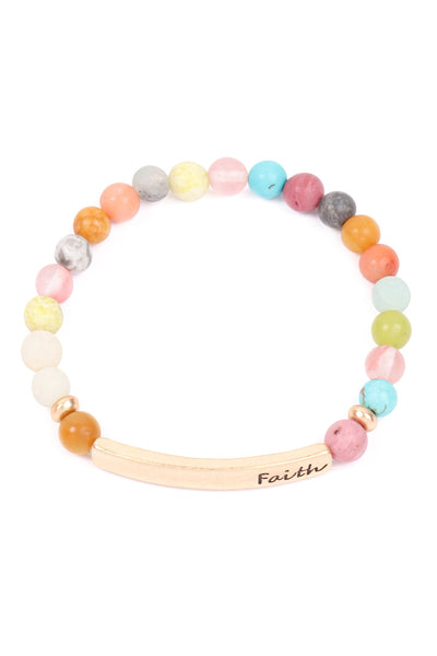 "FAITH" BAR CHARM BEADED BRACELET