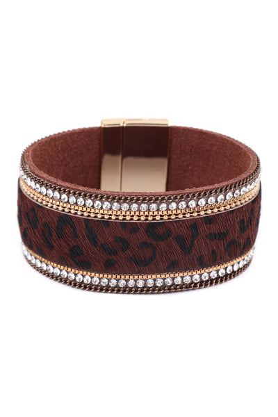 LEOPARD PRINT WITH RHINESTONE MAGNETIC LOCK BRACELET