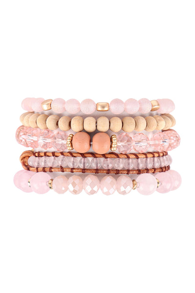 CHARM NATURAL STONE WOOD GLASS BEADS MIX BRACELET SET (NOW $2.75 ONLY!)