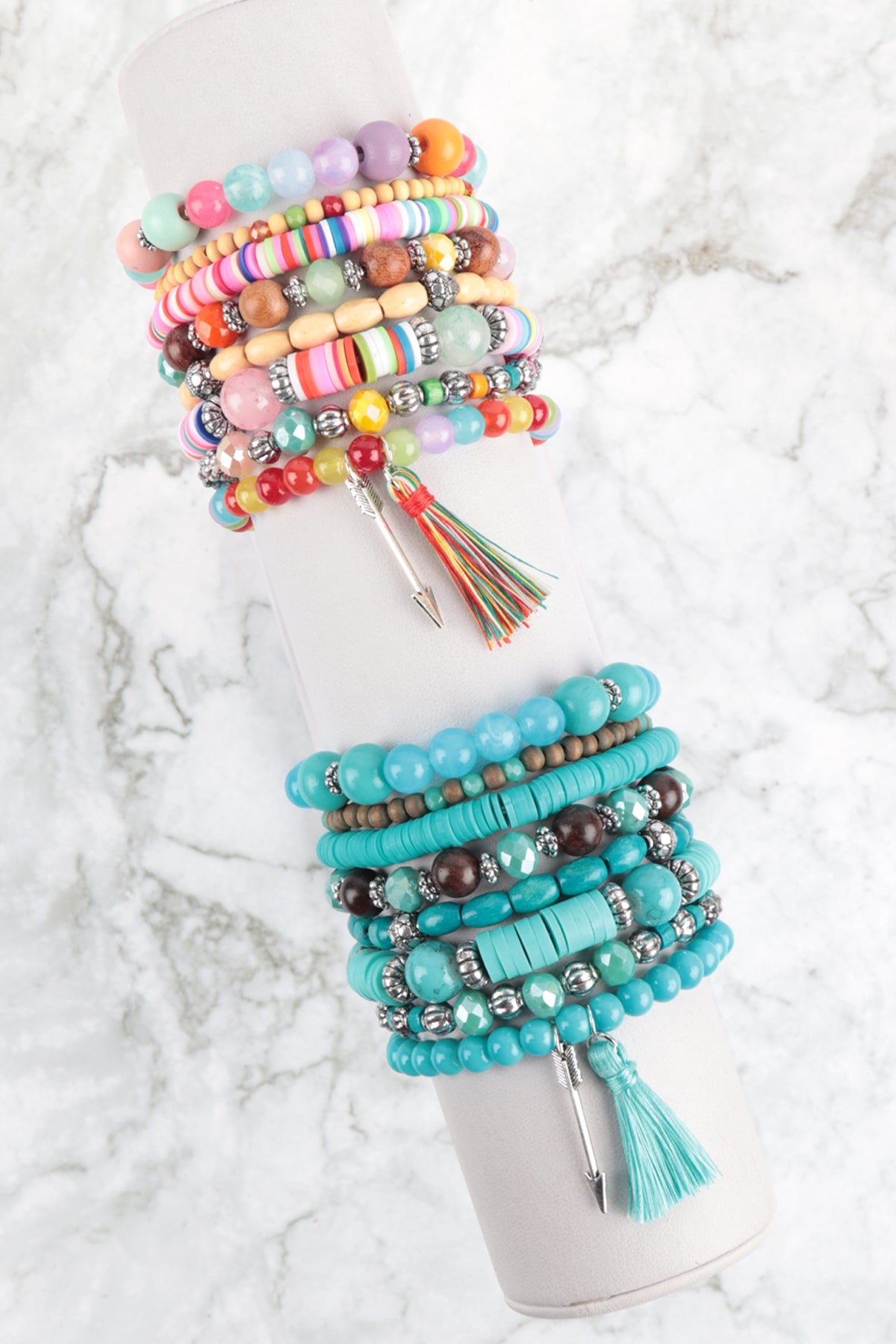 CHARM MIX BEADS W/ ARROW TASSEL PENDANT VERSATILE BRACELET SET6PCS (NOW $2.75 ONLY!)