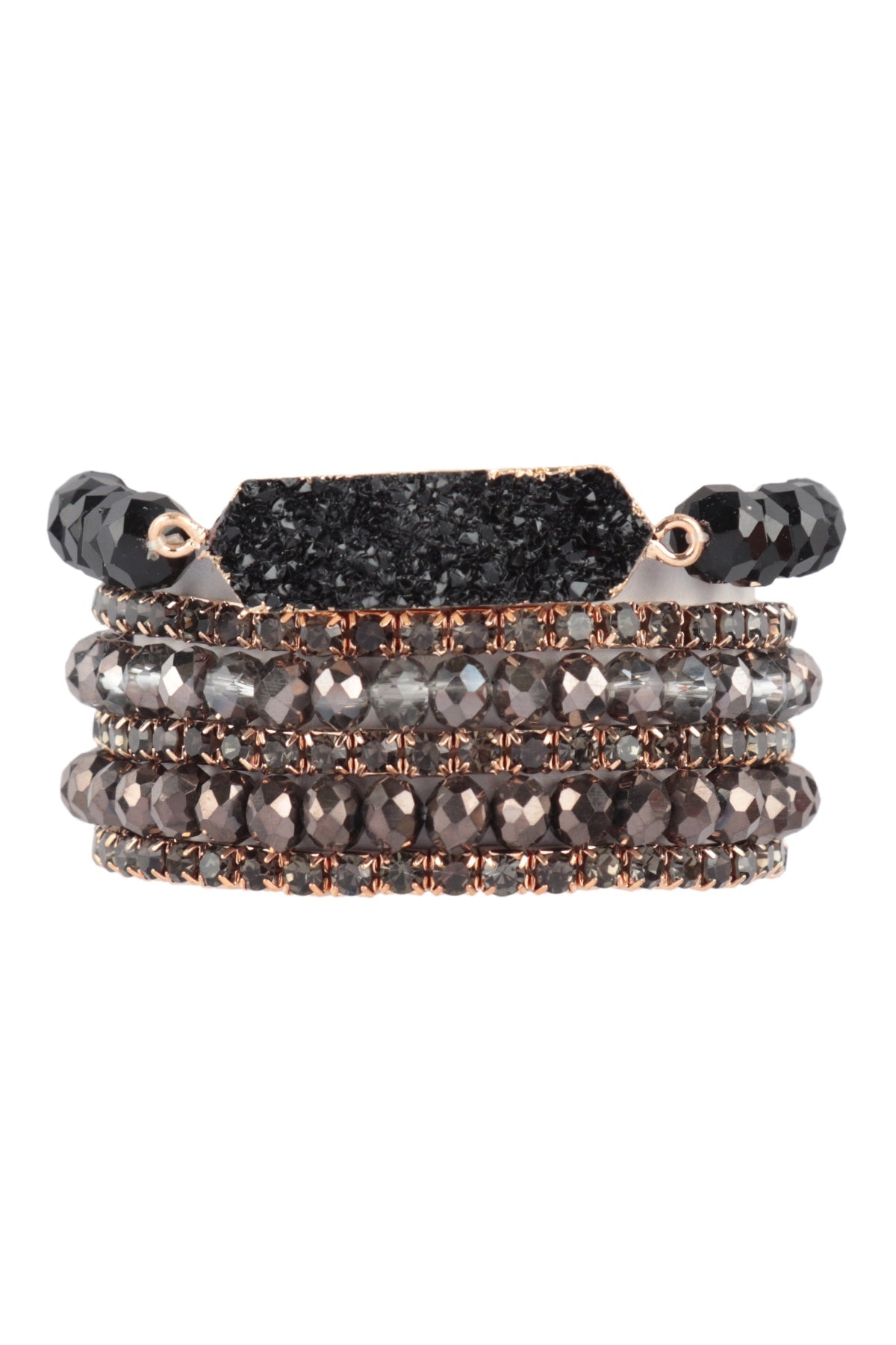 DRUZY, RHINESTONE, RONDELLE BEADS MIX STACKABLE BRACELET SET