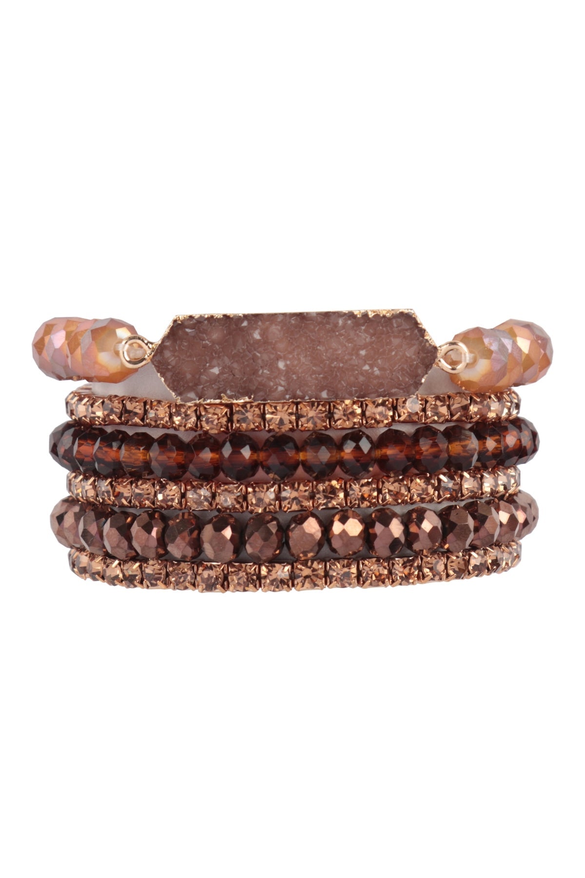 DRUZY, RHINESTONE, RONDELLE BEADS MIX STACKABLE BRACELET SET