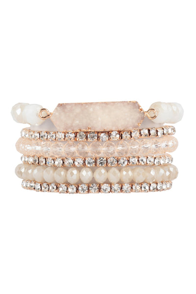 DRUZY, RHINESTONE, RONDELLE BEADS MIX STACKABLE BRACELET SET