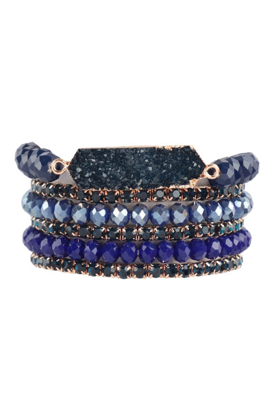 DRUZY, RHINESTONE, RONDELLE BEADS MIX STACKABLE BRACELET SET