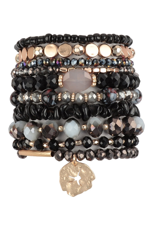 MIX BEADS STONE RONDELLE CHARM VERSATILE BRACELET