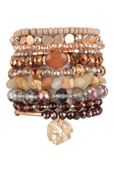 MIX BEADS STONE RONDELLE CHARM VERSATILE BRACELET