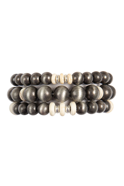 WOOD BEAD WITH NATURAL STONE LAYERED BRACELET SET (NOW $1.25 ONLY!)