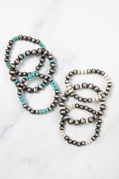 WOOD BEAD WITH NATURAL STONE LAYERED BRACELET SET (NOW $1.25 ONLY!)