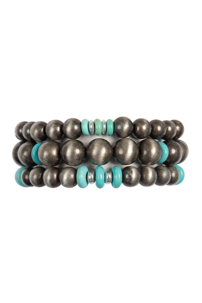 WOOD BEAD WITH NATURAL STONE LAYERED BRACELET SET (NOW $1.25 ONLY!)
