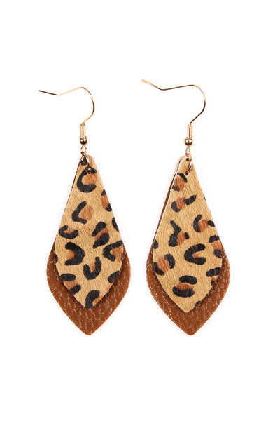 LEOPARD MARQUISE LEATHER DROP EARRINGS/6PAIRS (NOW $ 1.00 ONLY!)