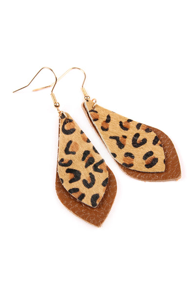 LEOPARD MARQUISE LEATHER DROP EARRINGS/6PAIRS (NOW $ 1.00 ONLY!)