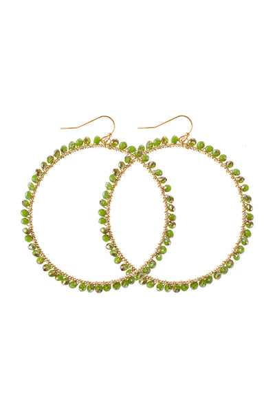 WIRE HOOP WITH GLASS BEADS HOOK EARRINGS/6PAIRS