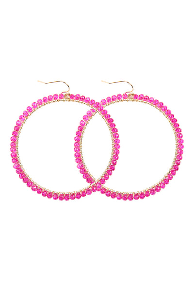 WIRE HOOP WITH GLASS BEADS HOOK EARRINGS/6PAIRS