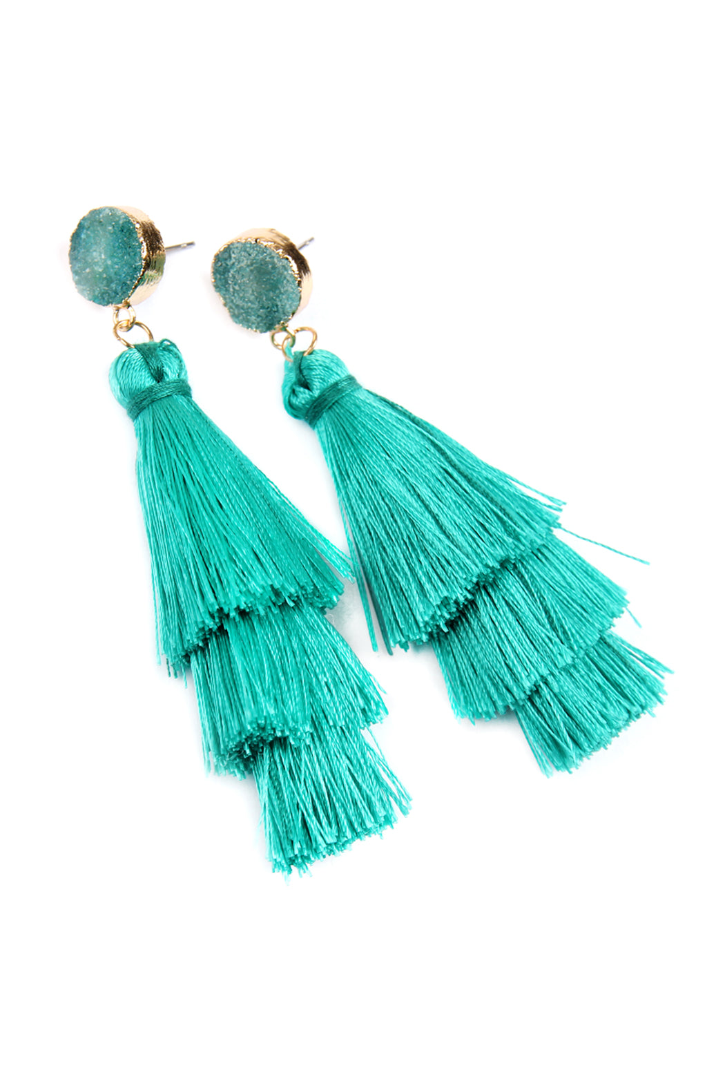 NATURAL DRUZY POST TASSEL DROP EARRINGS